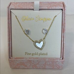 Olivia Simpson Gold Heart Necklace & Rhinestone Earrings NWT
